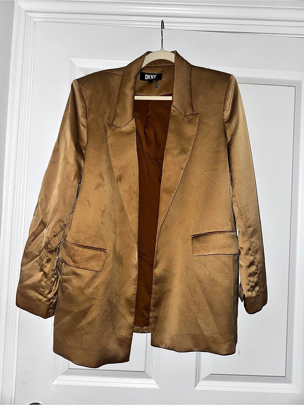 DKNY Satin Blazer in Gold Large